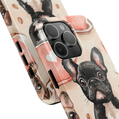 French Bulldogs in Coffee Cup iPhone Case – Cute Dog Art, Shockproof & Slim Design - BOGO Cases