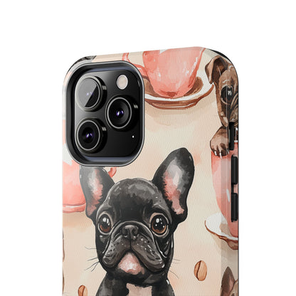 French Bulldogs in Coffee Cup iPhone Case – Cute Dog Art, Shockproof & Slim Design - BOGO Cases