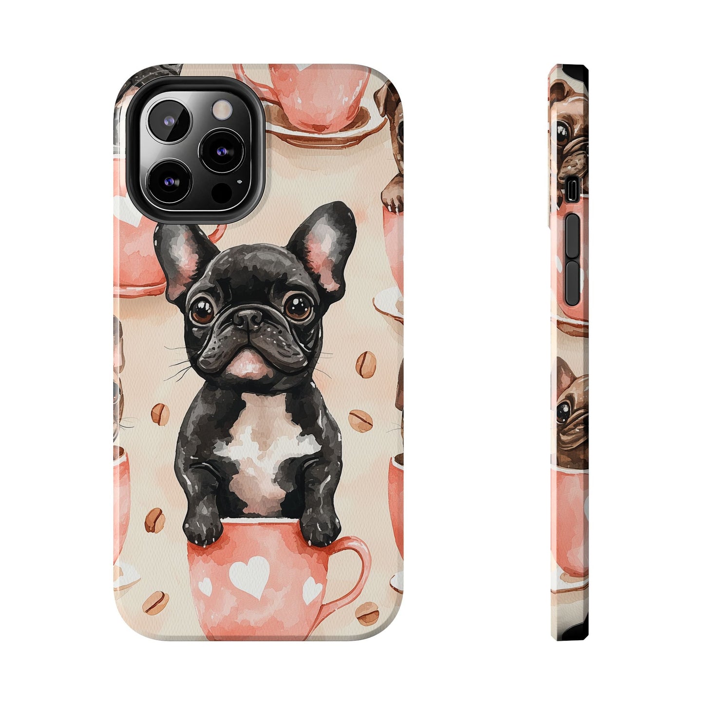 French Bulldogs in Coffee Cup iPhone Case – Cute Dog Art, Shockproof & Slim Design - BOGO Cases