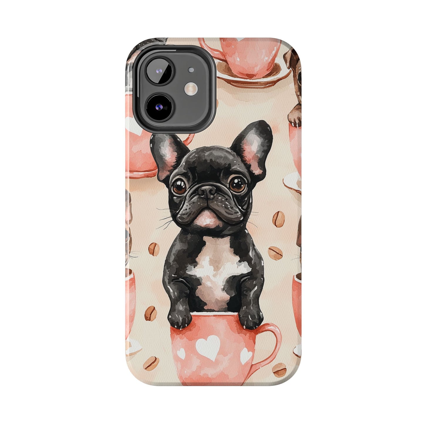 French Bulldogs in Coffee Cup iPhone Case – Cute Dog Art, Shockproof & Slim Design - BOGO Cases