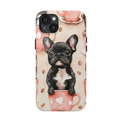 French Bulldogs in Coffee Cup iPhone Case – Cute Dog Art, Shockproof & Slim Design - BOGO Cases