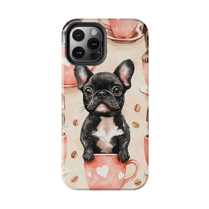 French Bulldogs in Coffee Cup iPhone Case – Cute Dog Art, Shockproof & Slim Design - BOGO Cases