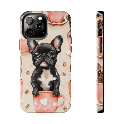 French Bulldogs in Coffee Cup iPhone Case – Cute Dog Art, Shockproof & Slim Design - BOGO Cases