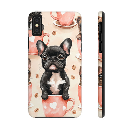 French Bulldogs in Coffee Cup iPhone Case – Cute Dog Art, Shockproof & Slim Design - BOGO Cases