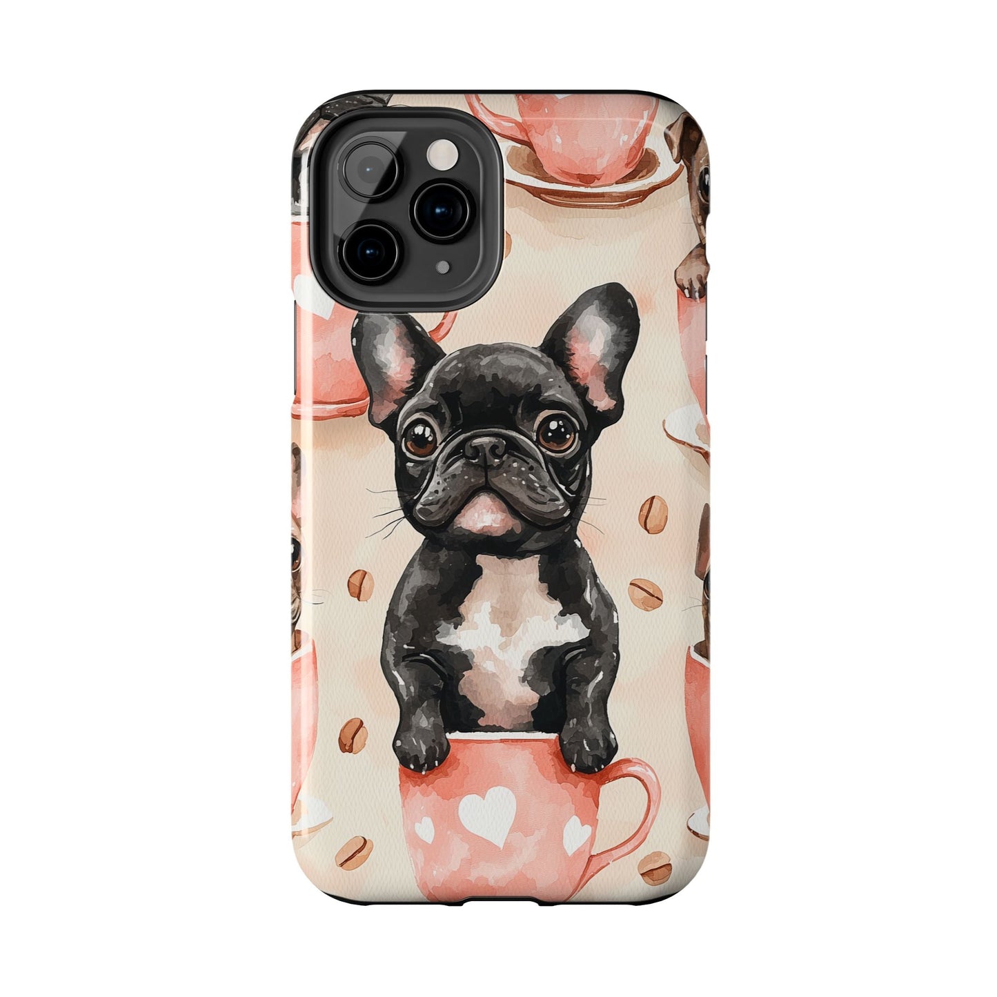 French Bulldogs in Coffee Cup iPhone Case – Cute Dog Art, Shockproof & Slim Design - BOGO Cases