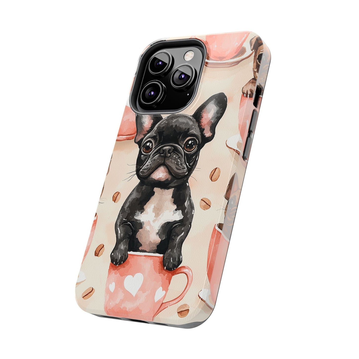 French Bulldogs in Coffee Cup iPhone Case – Cute Dog Art, Shockproof & Slim Design - BOGO Cases