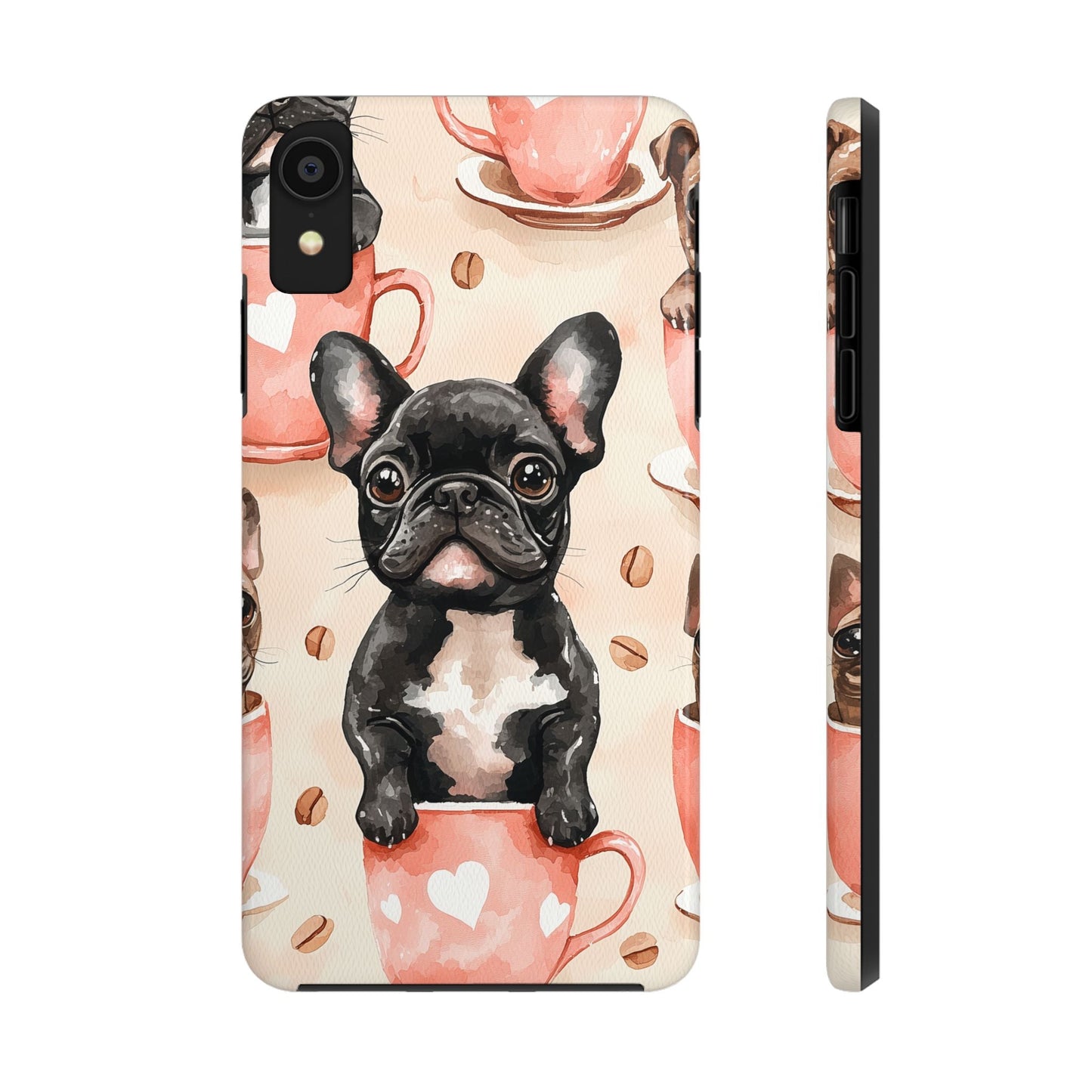 French Bulldogs in Coffee Cup iPhone Case – Cute Dog Art, Shockproof & Slim Design - BOGO Cases