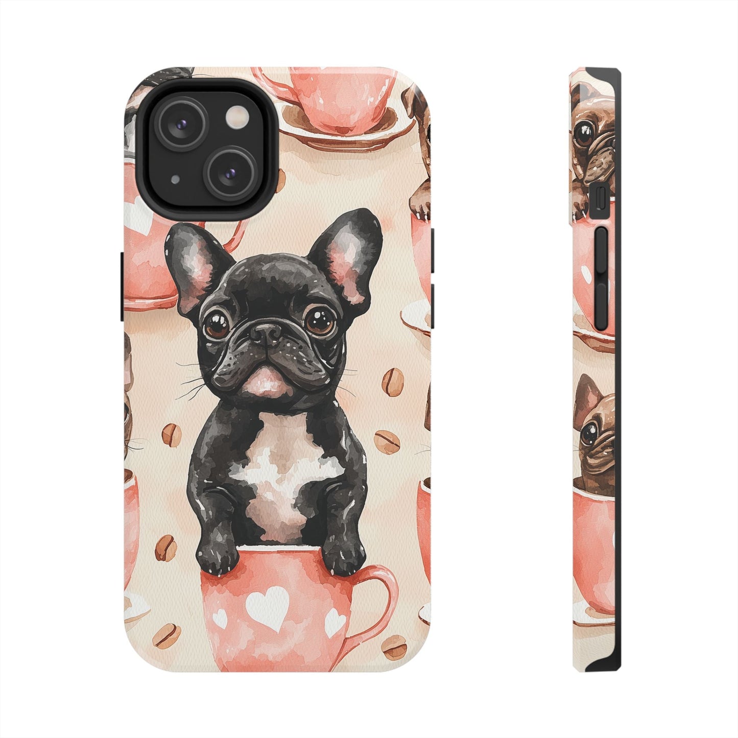 French Bulldogs in Coffee Cup iPhone Case – Cute Dog Art, Shockproof & Slim Design - BOGO Cases