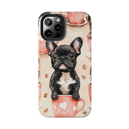 French Bulldogs in Coffee Cup iPhone Case – Cute Dog Art, Shockproof & Slim Design - BOGO Cases