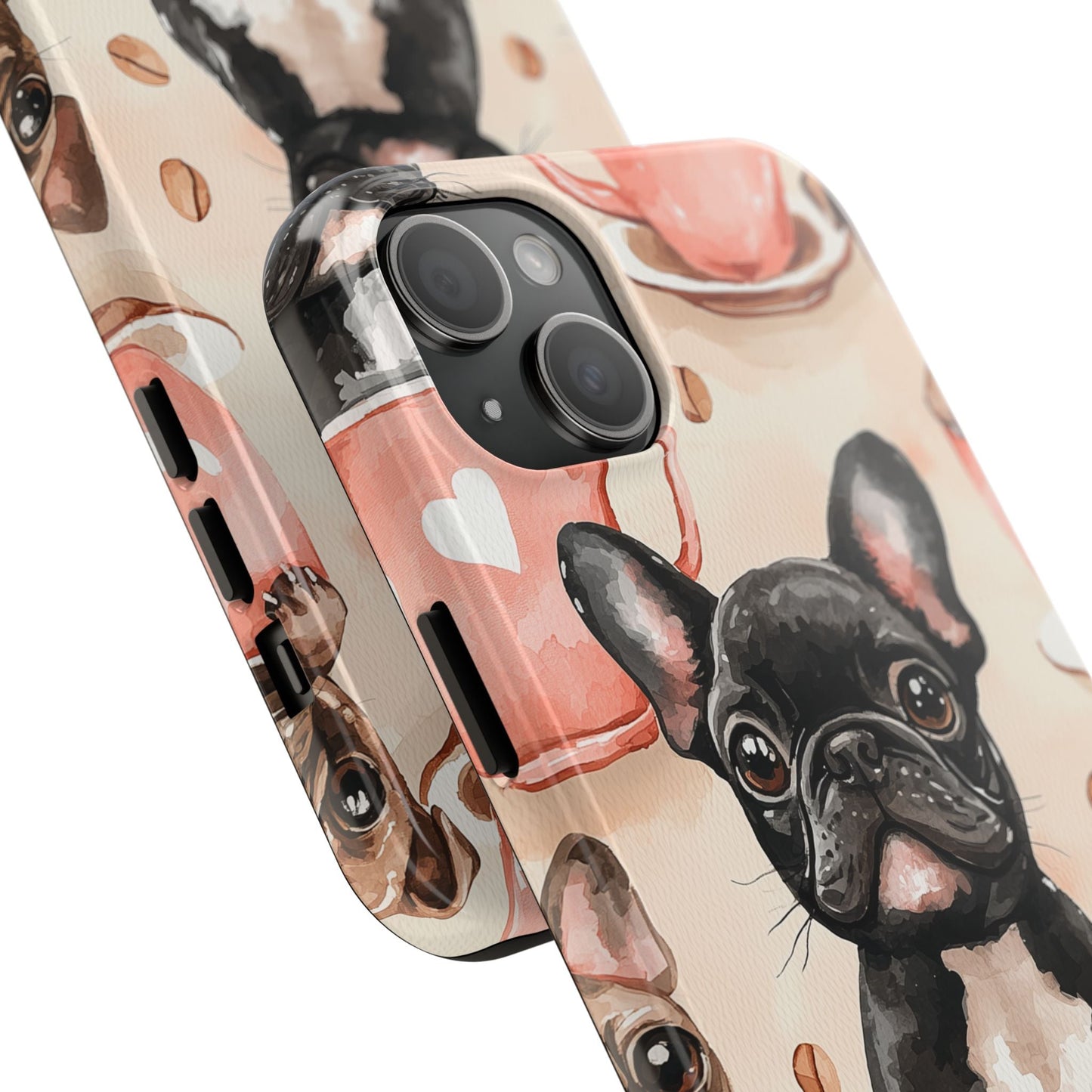 French Bulldogs in Coffee Cup iPhone Case – Cute Dog Art, Shockproof & Slim Design - BOGO Cases