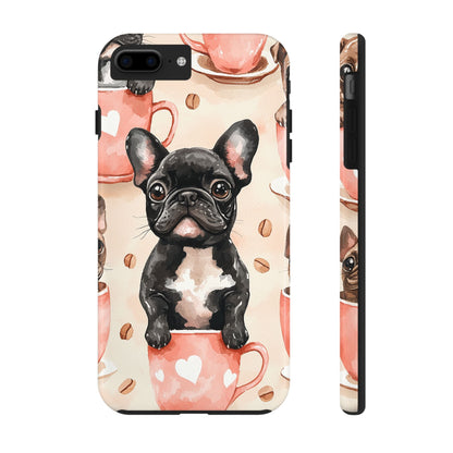 French Bulldogs in Coffee Cup iPhone Case – Cute Dog Art, Shockproof & Slim Design - BOGO Cases