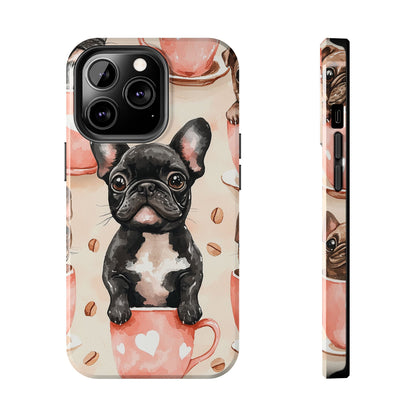 French Bulldogs in Coffee Cup iPhone Case – Cute Dog Art, Shockproof & Slim Design - BOGO Cases