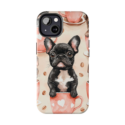 French Bulldogs in Coffee Cup iPhone Case – Cute Dog Art, Shockproof & Slim Design - BOGO Cases