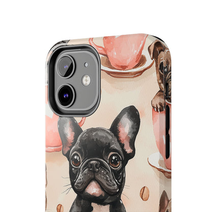 French Bulldogs in Coffee Cup iPhone Case – Cute Dog Art, Shockproof & Slim Design - BOGO Cases