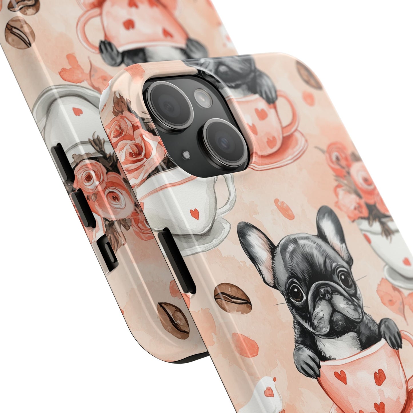 French Bulldogs in Heart iPhone Case – Cute Dog & Floral Design, Shockproof Protection - BOGO Cases