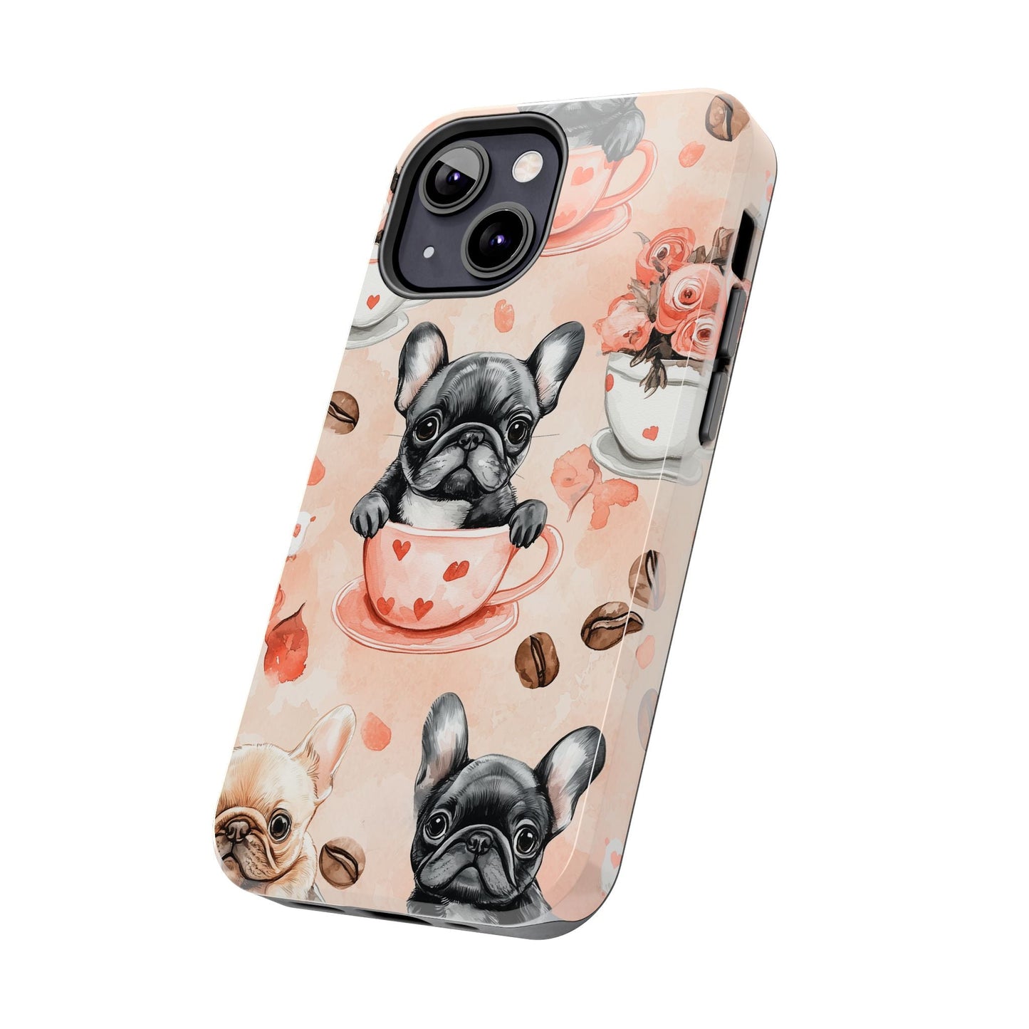 French Bulldogs in Heart iPhone Case – Cute Dog & Floral Design, Shockproof Protection - BOGO Cases