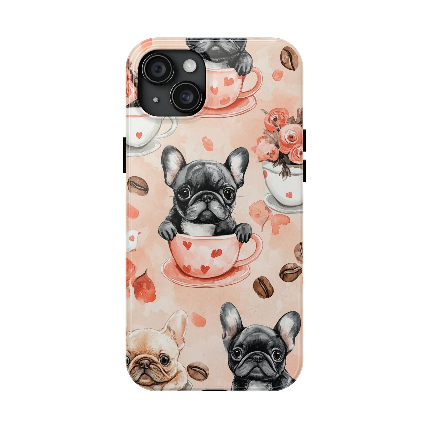 French Bulldogs in Heart iPhone Case – Cute Dog & Floral Design, Shockproof Protection - BOGO Cases