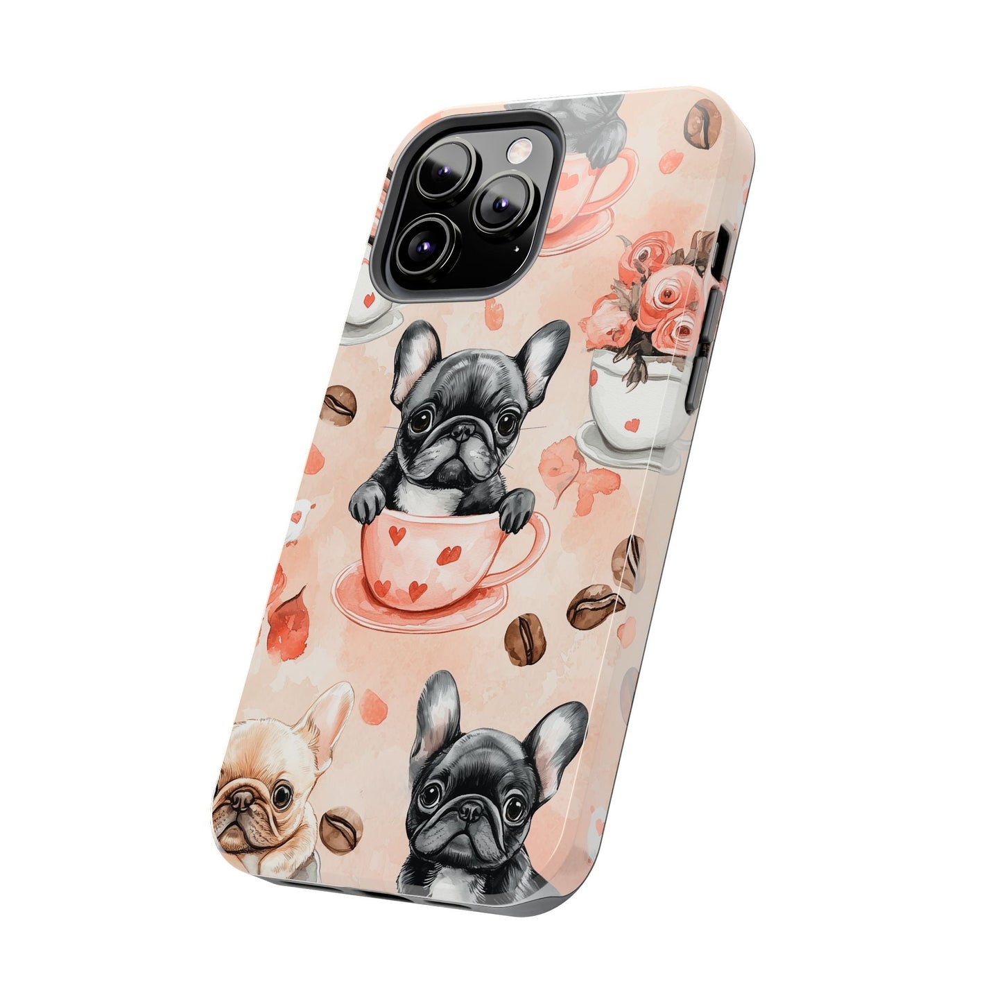 French Bulldogs in Heart iPhone Case – Cute Dog & Floral Design, Shockproof Protection - BOGO Cases