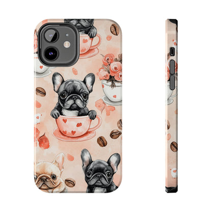 French Bulldogs in Heart iPhone Case – Cute Dog & Floral Design, Shockproof Protection - BOGO Cases