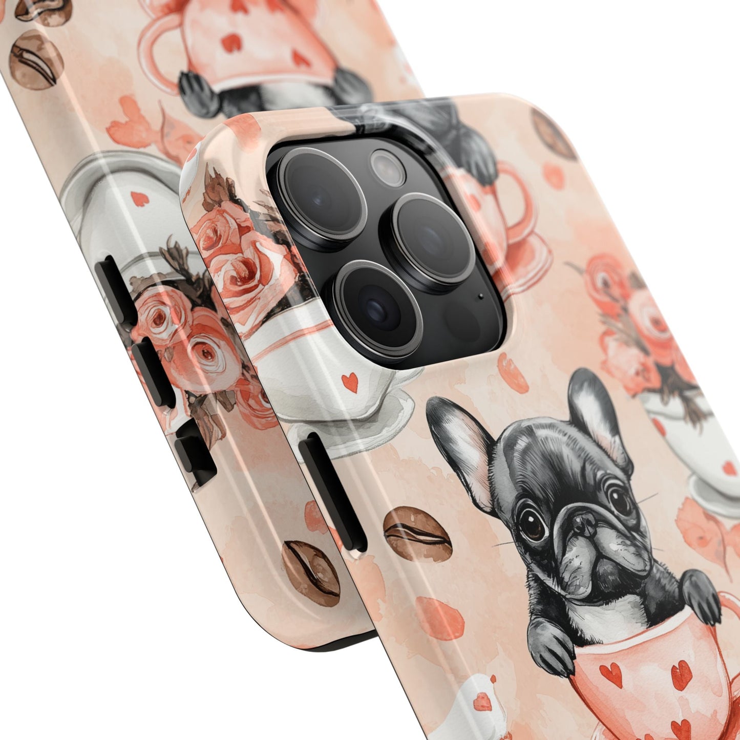 French Bulldogs in Heart iPhone Case – Cute Dog & Floral Design, Shockproof Protection - BOGO Cases