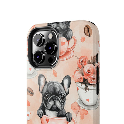 French Bulldogs in Heart iPhone Case – Cute Dog & Floral Design, Shockproof Protection - BOGO Cases