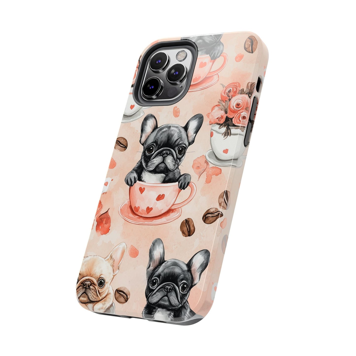 French Bulldogs in Heart iPhone Case – Cute Dog & Floral Design, Shockproof Protection - BOGO Cases