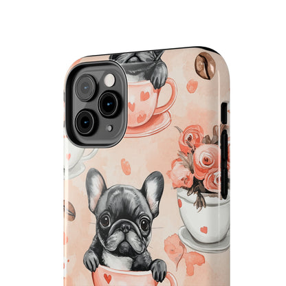 French Bulldogs in Heart iPhone Case – Cute Dog & Floral Design, Shockproof Protection - BOGO Cases