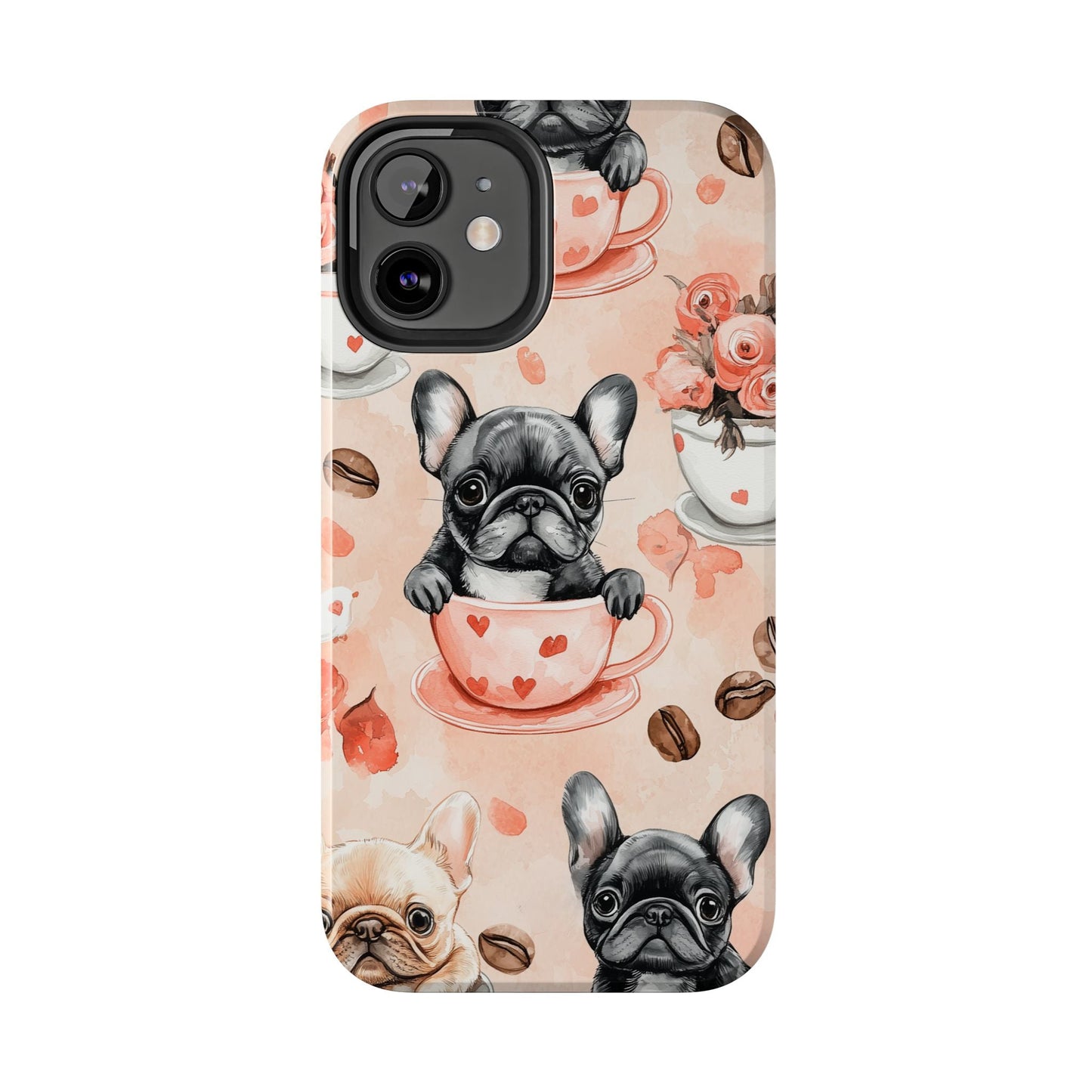 French Bulldogs in Heart iPhone Case – Cute Dog & Floral Design, Shockproof Protection - BOGO Cases