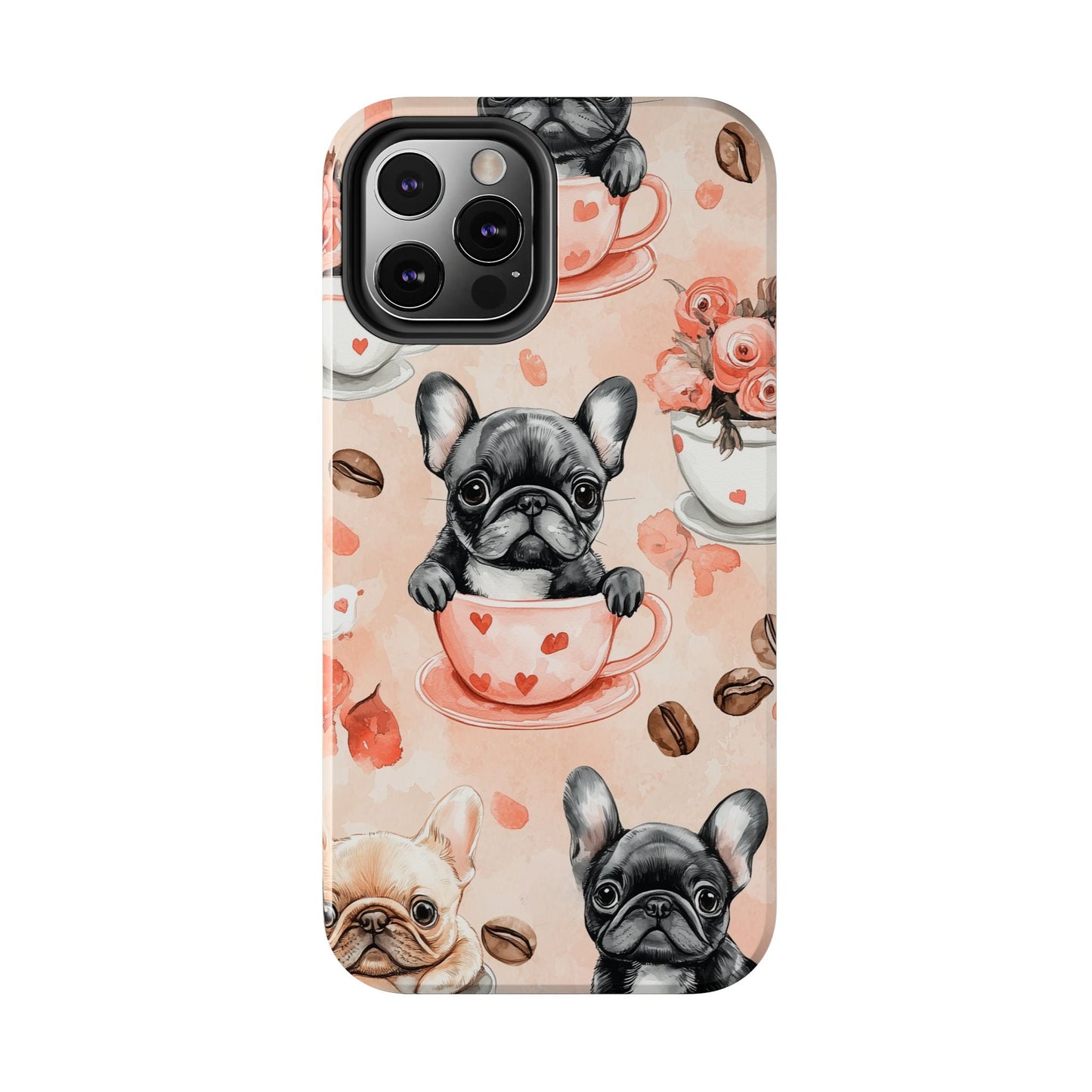 French Bulldogs in Heart iPhone Case – Cute Dog & Floral Design, Shockproof Protection - BOGO Cases