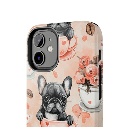 French Bulldogs in Heart iPhone Case – Cute Dog & Floral Design, Shockproof Protection - BOGO Cases