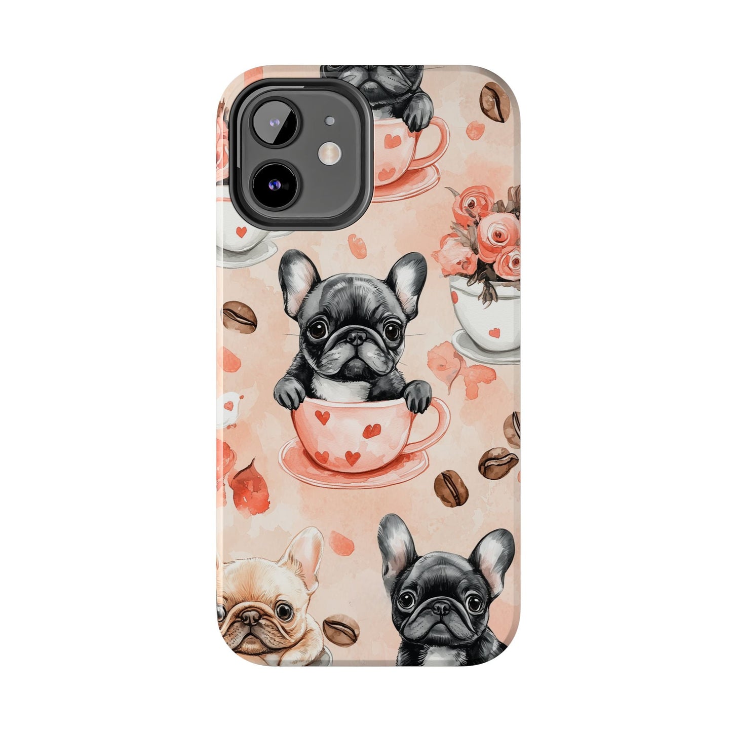 French Bulldogs in Heart iPhone Case – Cute Dog & Floral Design, Shockproof Protection - BOGO Cases