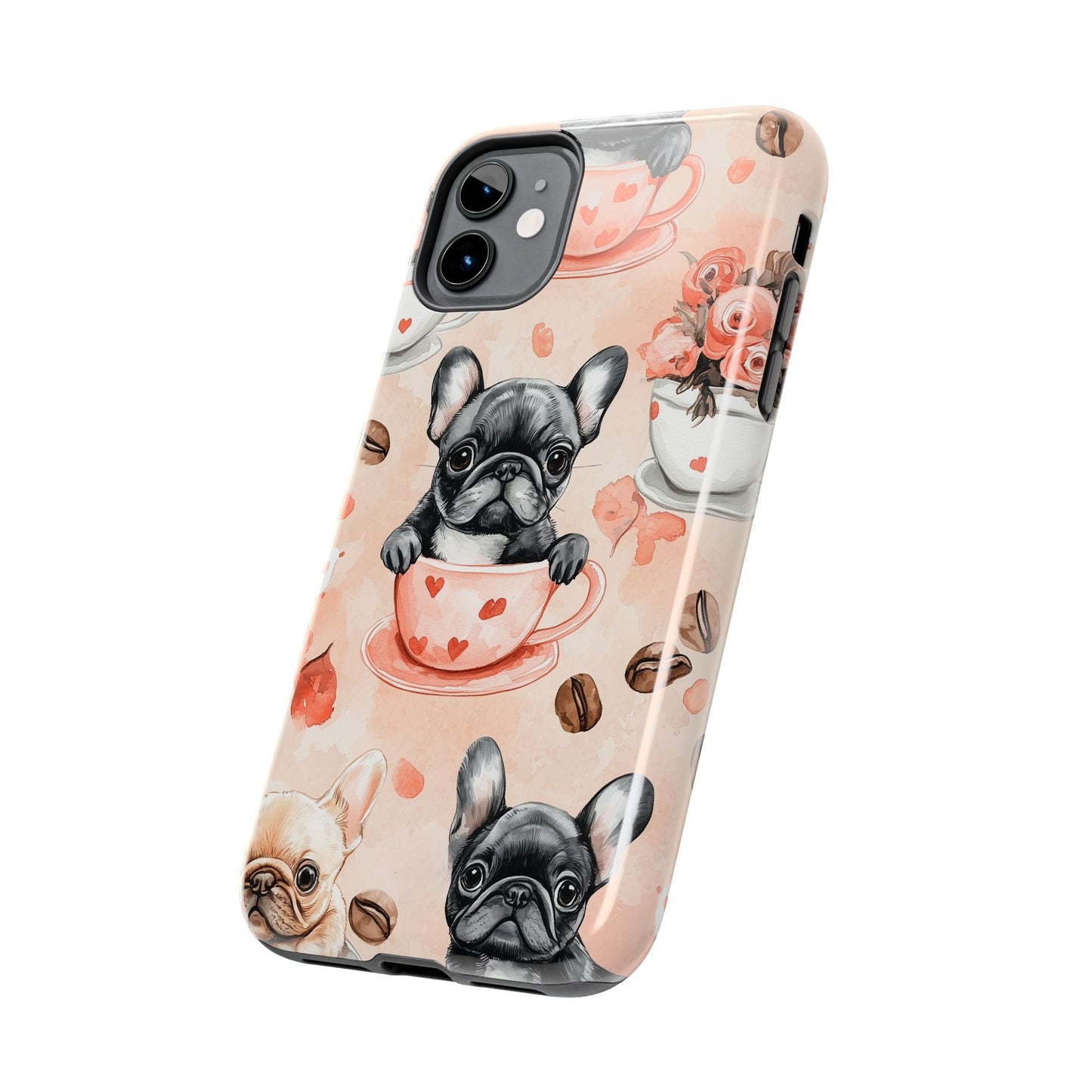 French Bulldogs in Heart iPhone Case – Cute Dog & Floral Design, Shockproof Protection - BOGO Cases