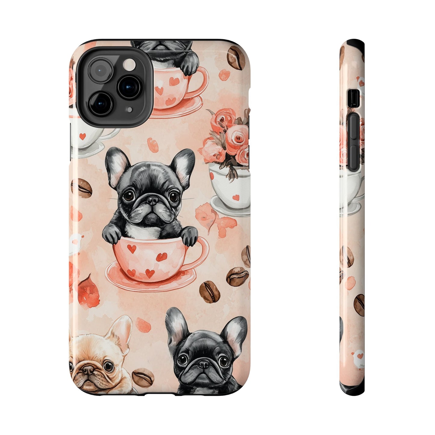 French Bulldogs in Heart iPhone Case – Cute Dog & Floral Design, Shockproof Protection - BOGO Cases