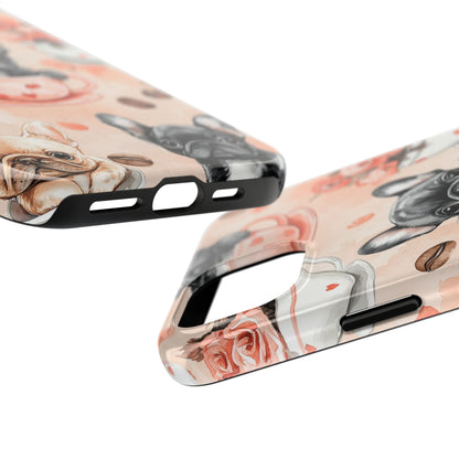 French Bulldogs in Heart iPhone Case – Cute Dog & Floral Design, Shockproof Protection - BOGO Cases