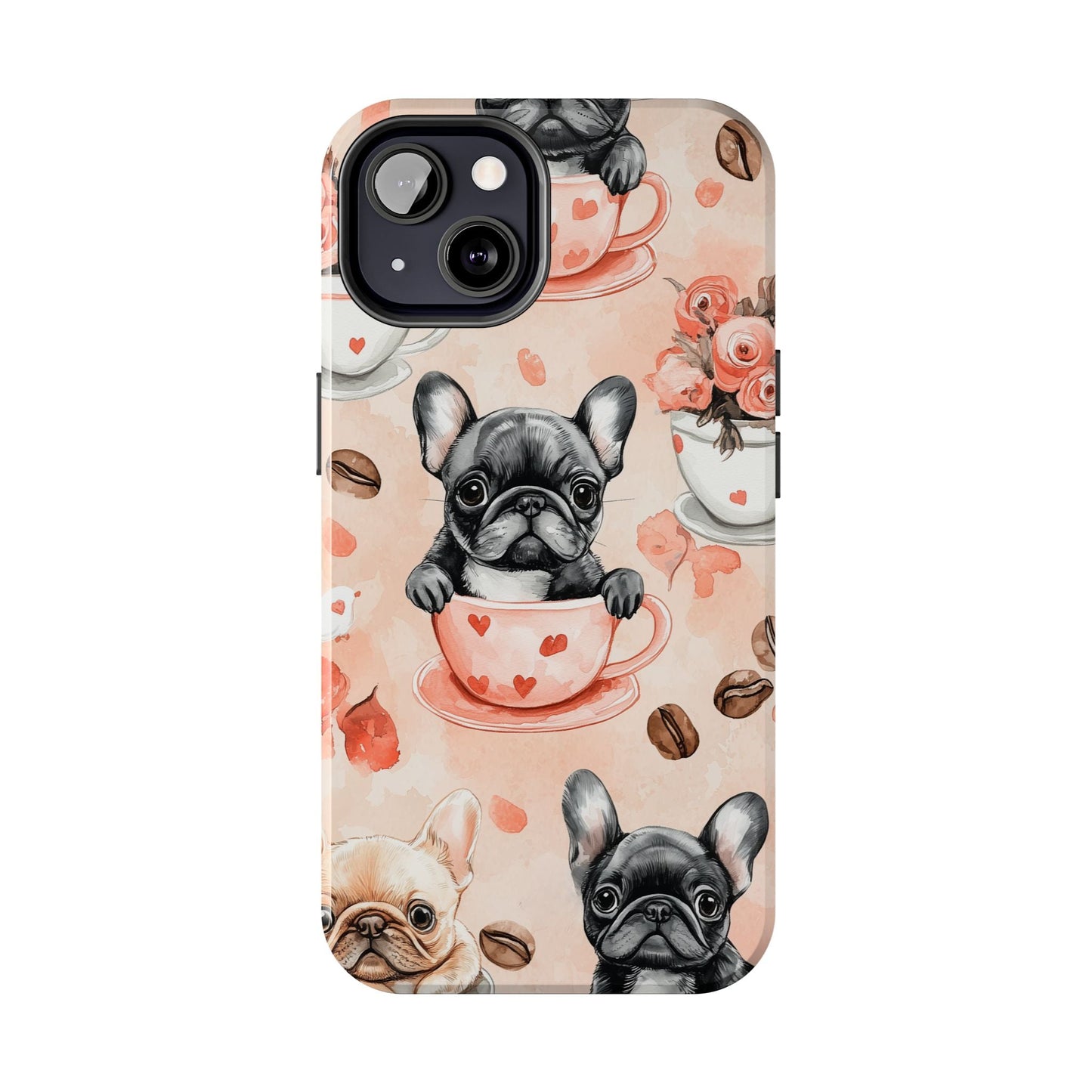 French Bulldogs in Heart iPhone Case – Cute Dog & Floral Design, Shockproof Protection - BOGO Cases