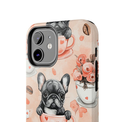 French Bulldogs in Heart iPhone Case – Cute Dog & Floral Design, Shockproof Protection - BOGO Cases