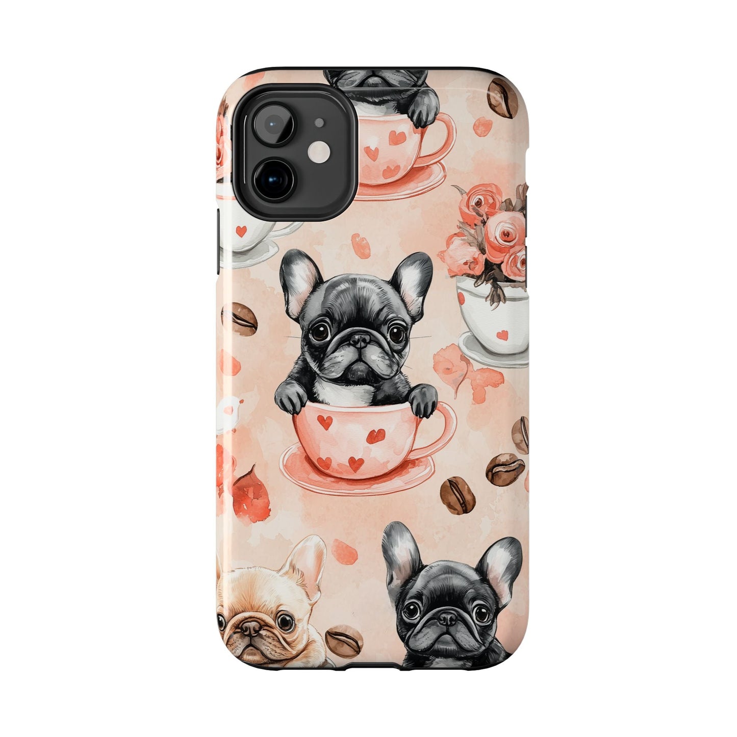 French Bulldogs in Heart iPhone Case – Cute Dog & Floral Design, Shockproof Protection - BOGO Cases