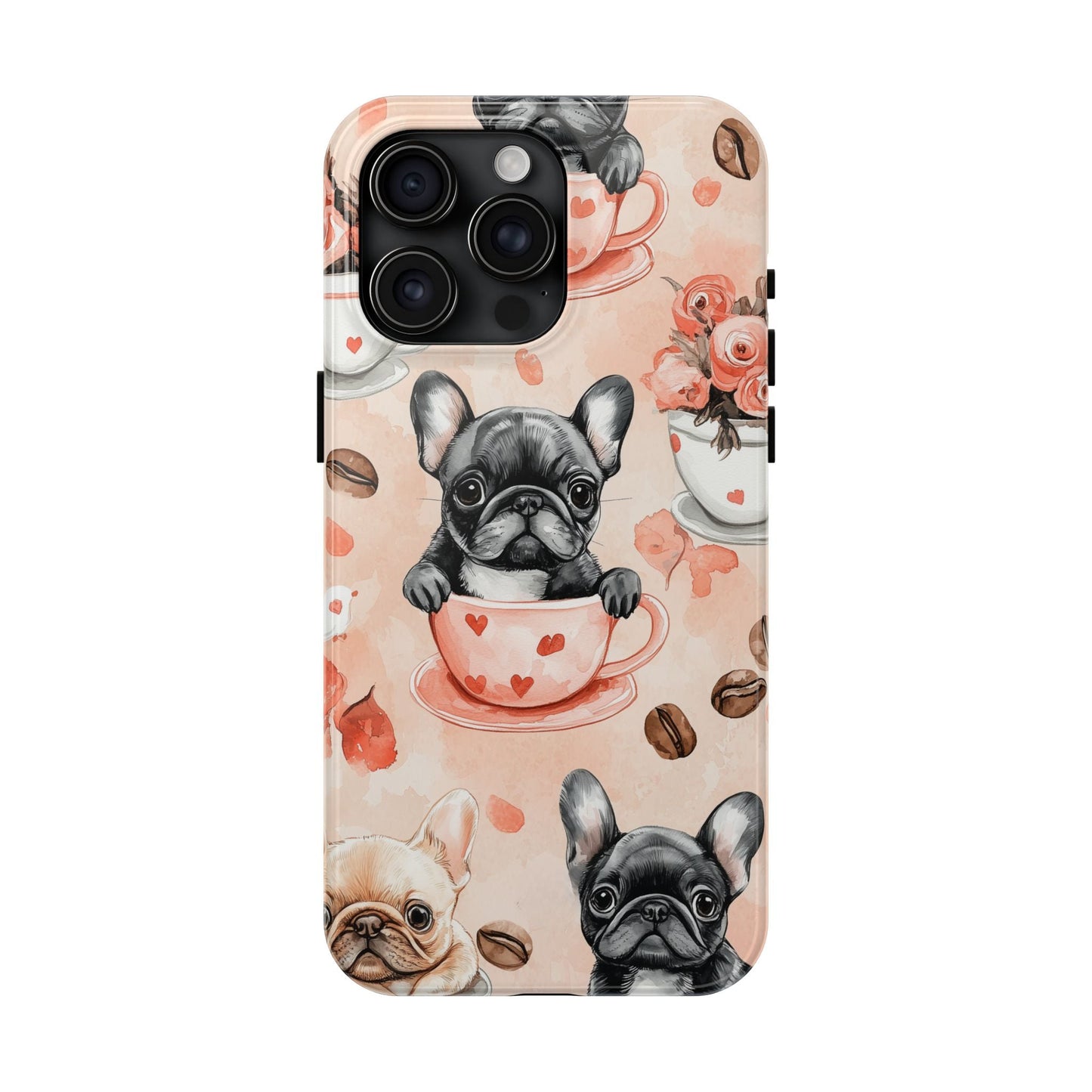 French Bulldogs in Heart iPhone Case – Cute Dog & Floral Design, Shockproof Protection - BOGO Cases