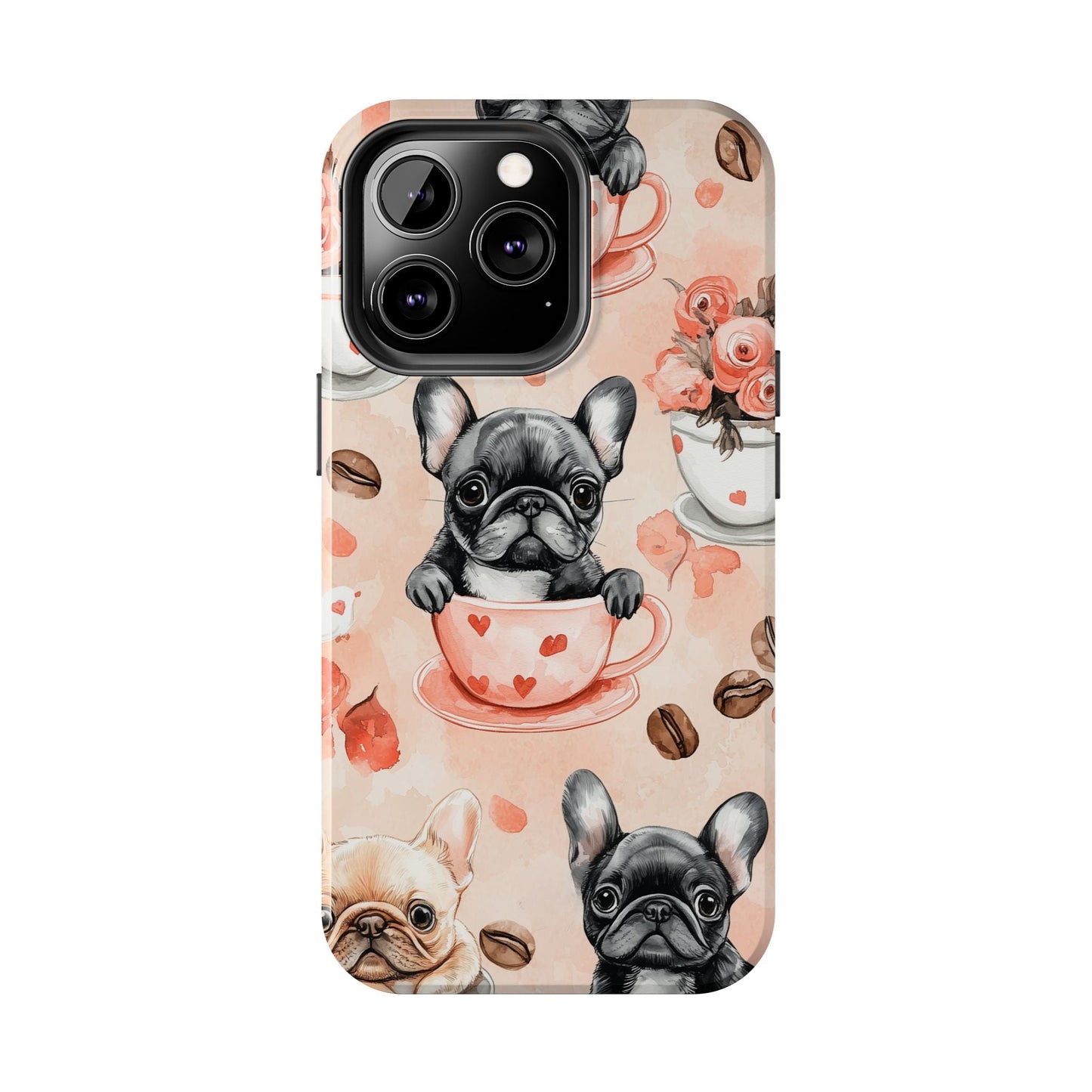 French Bulldogs in Heart iPhone Case – Cute Dog & Floral Design, Shockproof Protection - BOGO Cases