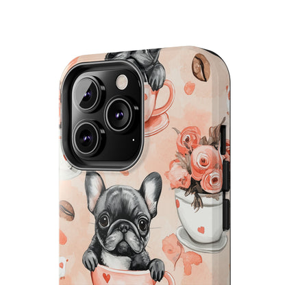 French Bulldogs in Heart iPhone Case – Cute Dog & Floral Design, Shockproof Protection - BOGO Cases