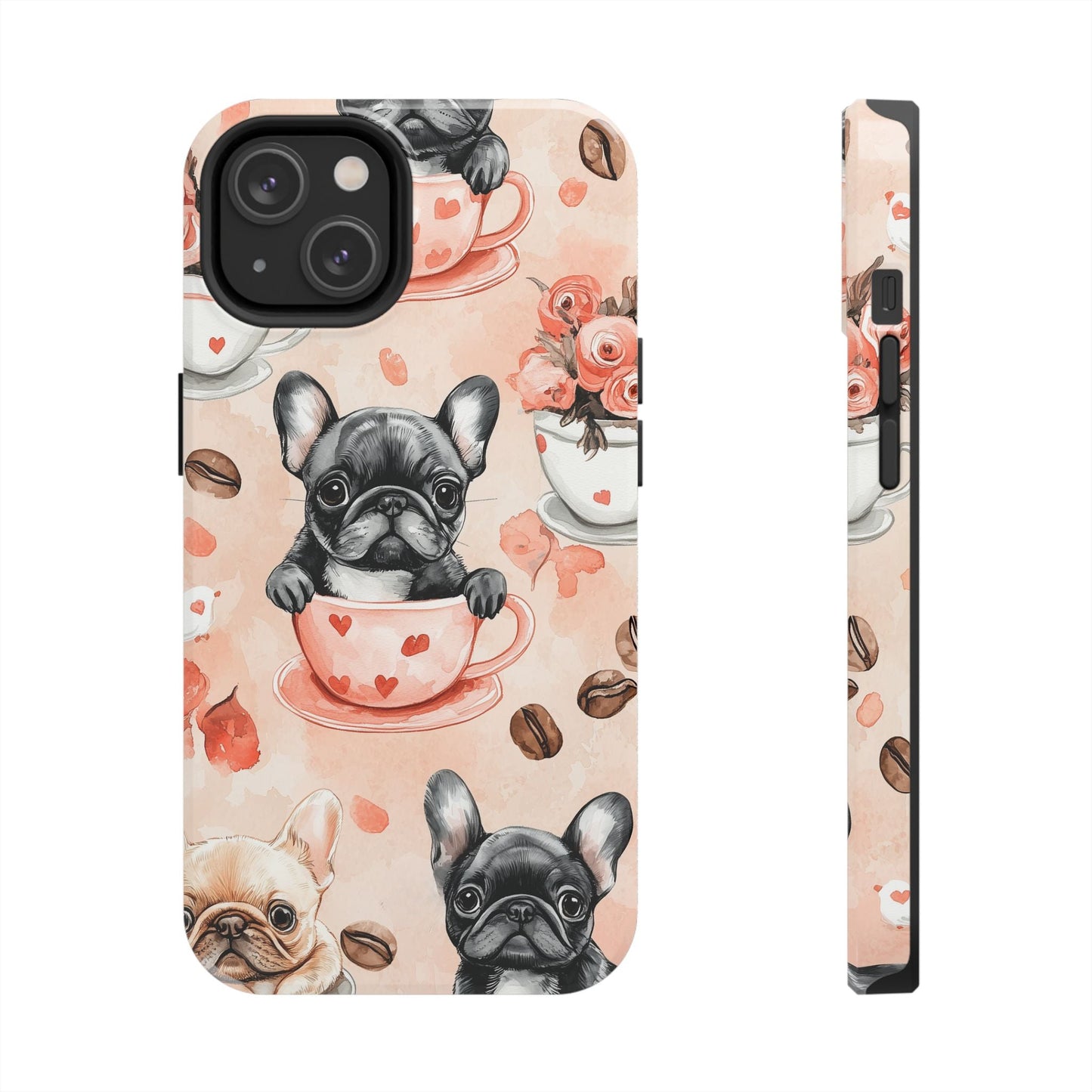 French Bulldogs in Heart iPhone Case – Cute Dog & Floral Design, Shockproof Protection - BOGO Cases