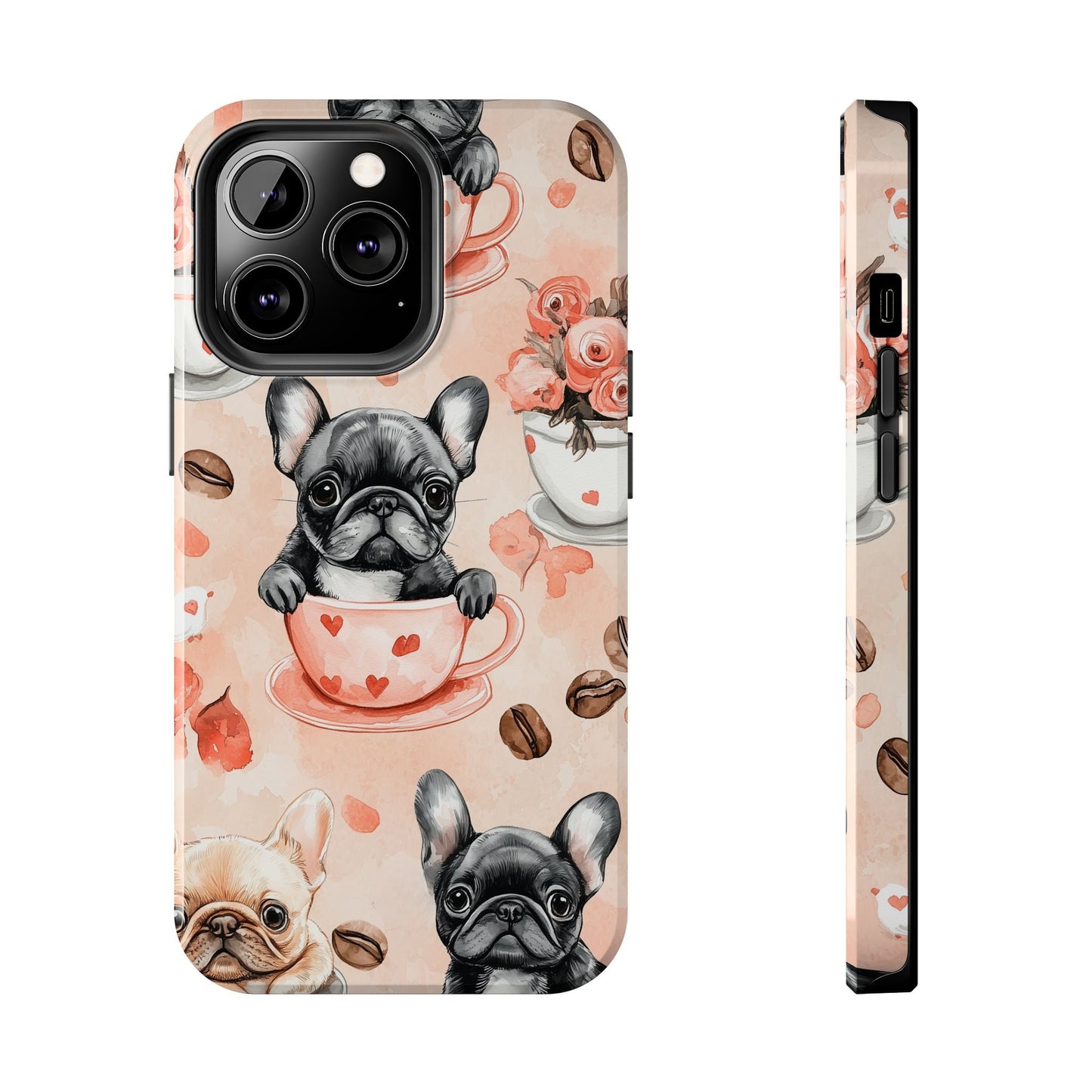 French Bulldogs in Heart iPhone Case – Cute Dog & Floral Design, Shockproof Protection - BOGO Cases