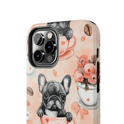 French Bulldogs in Heart iPhone Case – Cute Dog & Floral Design, Shockproof Protection - BOGO Cases