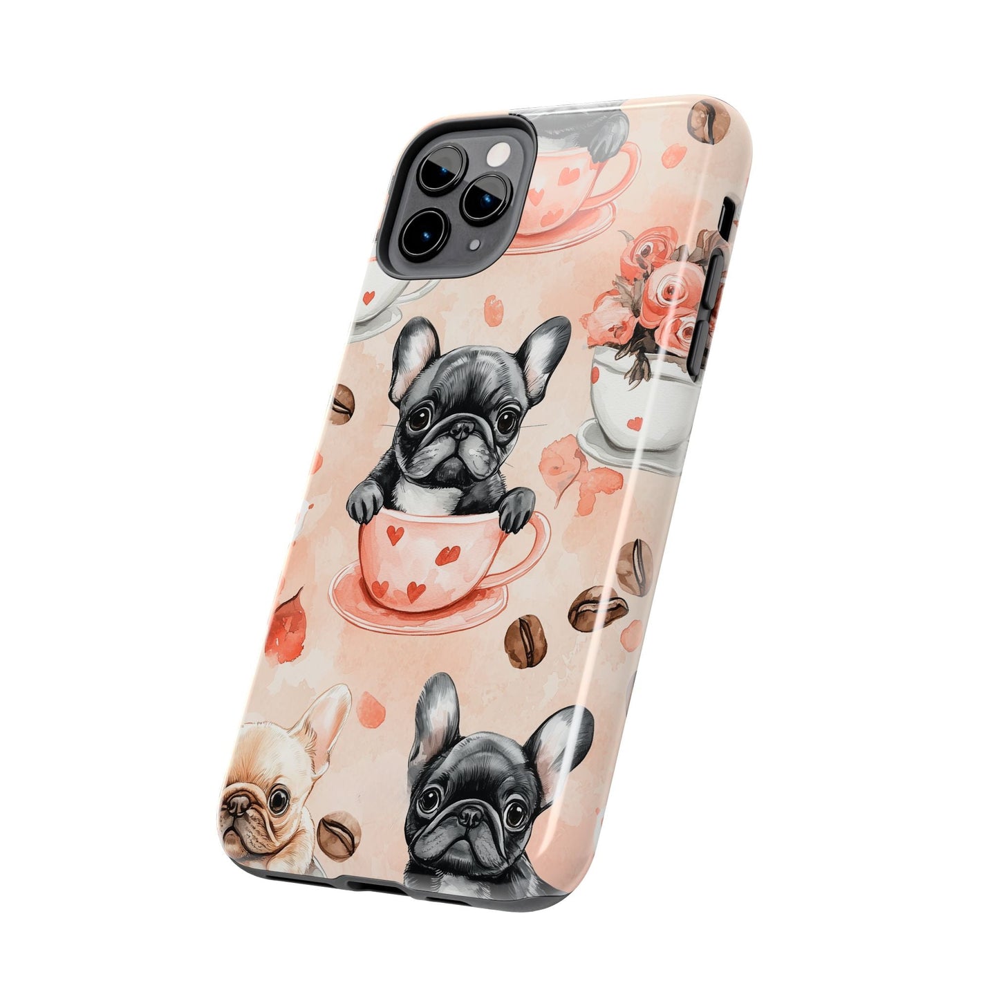 French Bulldogs in Heart iPhone Case – Cute Dog & Floral Design, Shockproof Protection - BOGO Cases