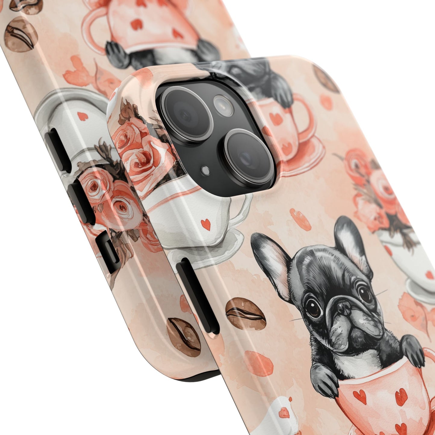 French Bulldogs in Heart iPhone Case – Cute Dog & Floral Design, Shockproof Protection - BOGO Cases