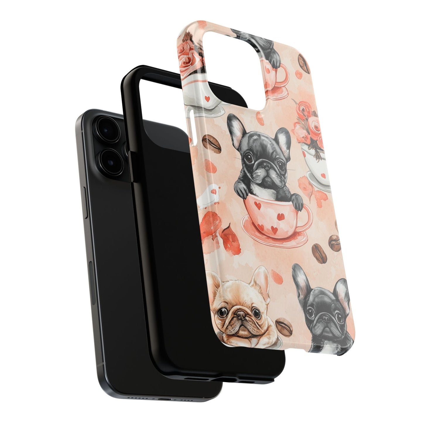 French Bulldogs in Heart iPhone Case – Cute Dog & Floral Design, Shockproof Protection - BOGO Cases