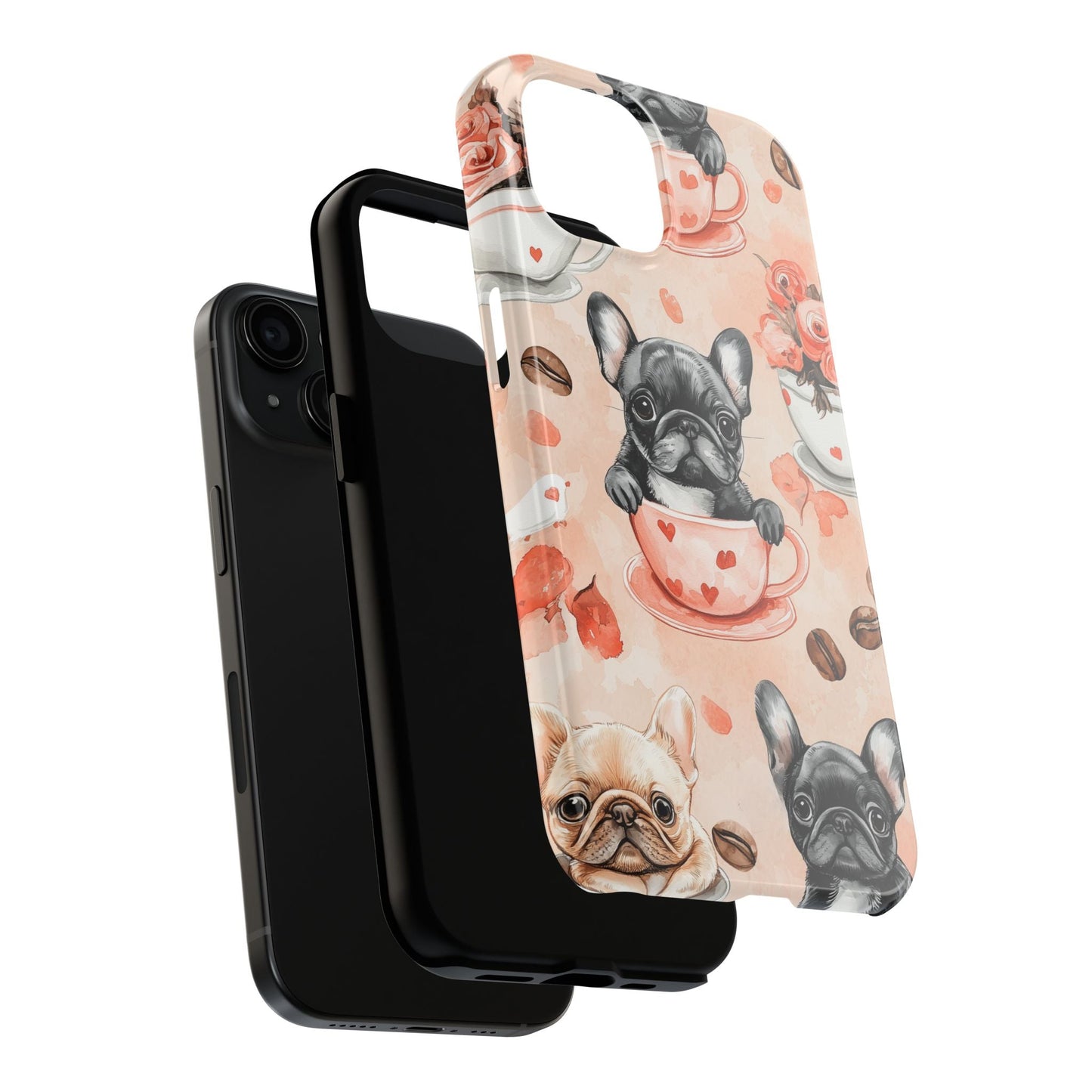 French Bulldogs in Heart iPhone Case – Cute Dog & Floral Design, Shockproof Protection - BOGO Cases