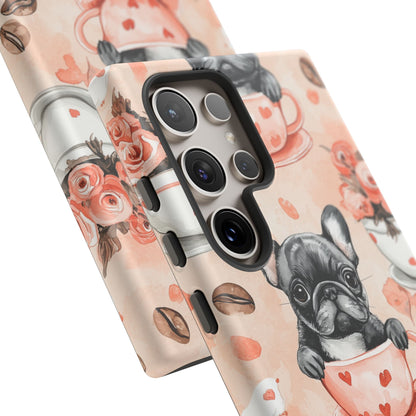 French Bulldogs in Heart Teacups Samsung Galaxy Case – Cute Dog & Floral Design, Shockproof Protection - BOGO Cases