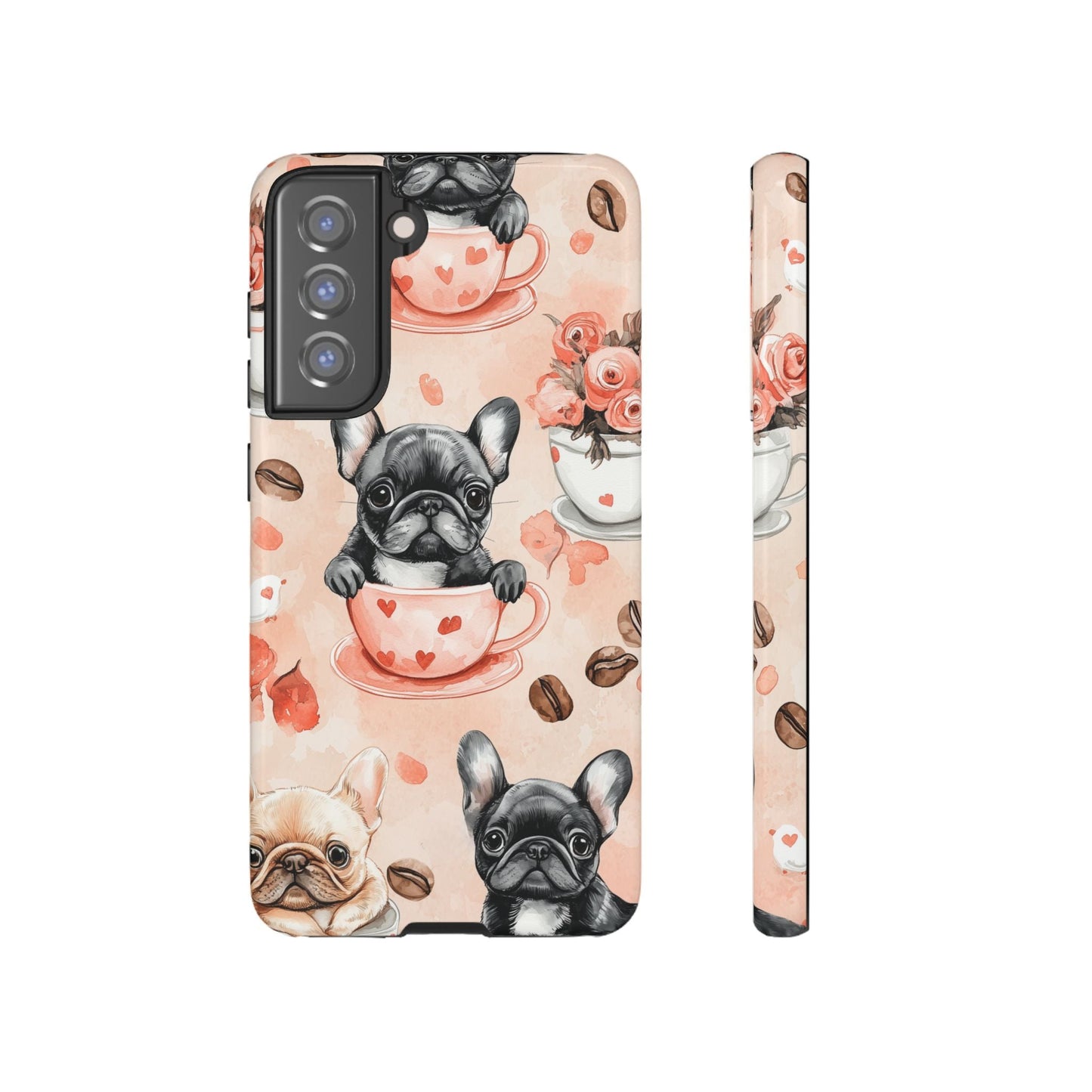 French Bulldogs in Heart Teacups Samsung Galaxy Case – Cute Dog & Floral Design, Shockproof Protection - BOGO Cases