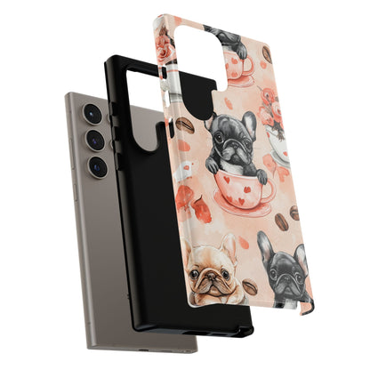 French Bulldogs in Heart Teacups Samsung Galaxy Case – Cute Dog & Floral Design, Shockproof Protection - BOGO Cases